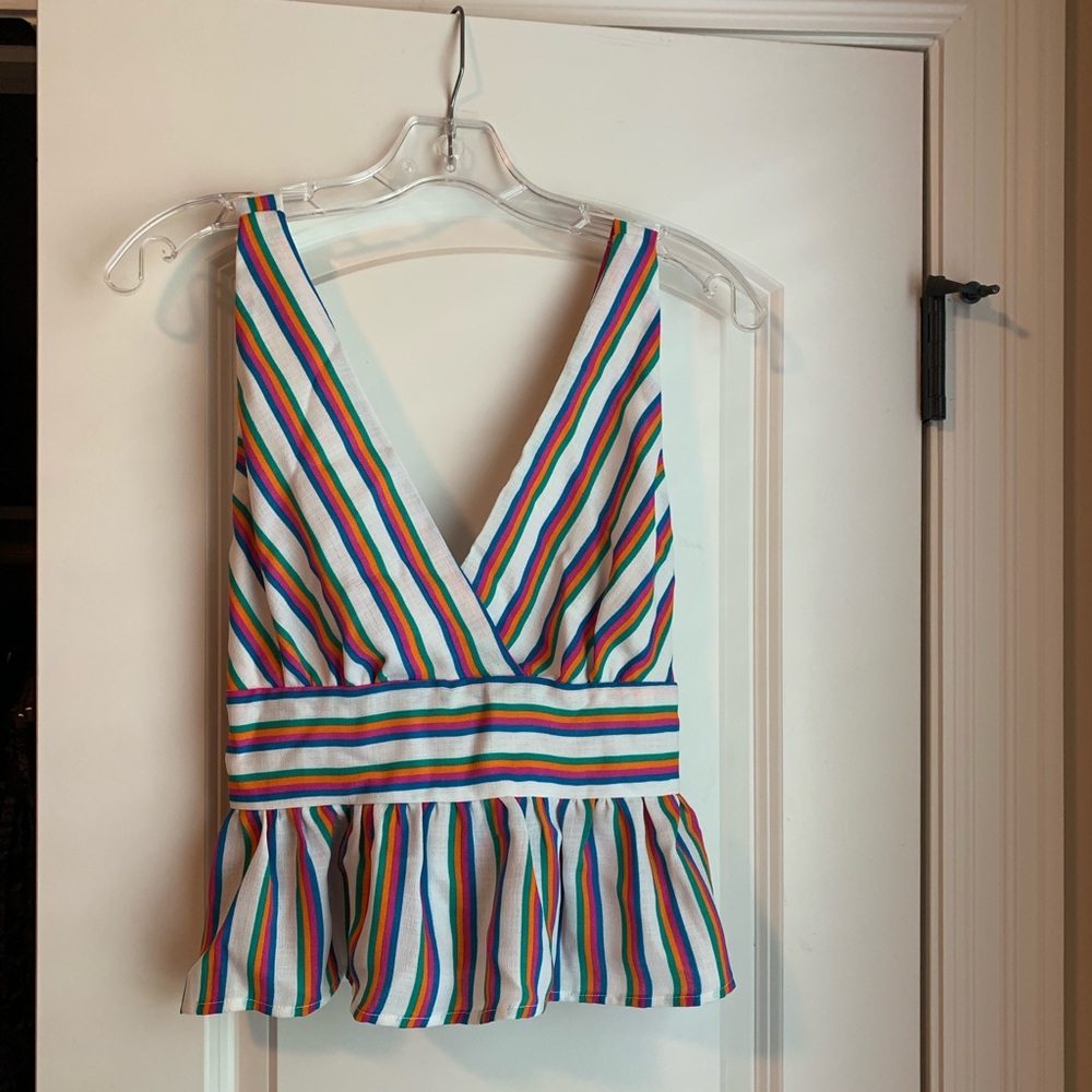 V-neck Peplum Top w/ Tied Back